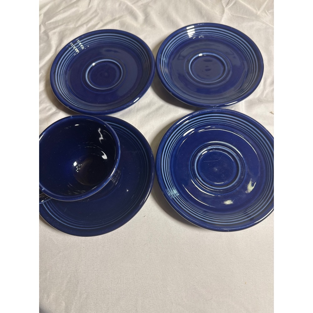 Fiesta Cup and Saucer Set Cobalt Blue Excellent 5 Piece Tea Coffee Service